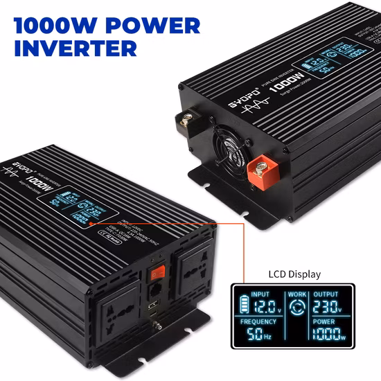 2000W 12V/24V/48V CC a CA 110V/220V onda sinusoidal pura, inversor de energía solar fuera de la red para coche
